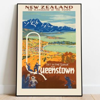 Queenstown New Zealand Vintage Travel Poster Canvas Print Wall Decor Hanger Framed Print Prints Wall Art