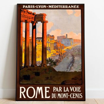 Rome Vintage Travel Poster Wall Art Print Wrapped Canvas for Wall Decor Framed Wall Print Poster Art Wall Art Framed