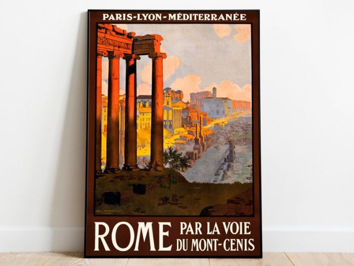 Rome Vintage Travel Poster Wall Art Print Wrapped Canvas for Wall Decor Framed Wall Print Poster Art Wall Art Framed