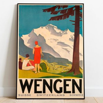 Wengen Travel Poster Vintage Travel Print Switzerland Wall Art Print Canvas Print Wall Decor Hanger Framed Print