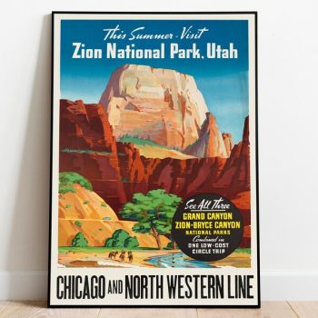 Zion National Park Wall Art Print Vintage Poster Art Utah Travel Print Canvas Print Wall Art