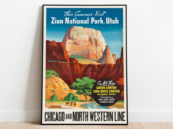 Zion National Park Wall Art Print Vintage Poster Art Utah Travel Print Canvas Print Wall Art