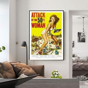 Attack Of The 50 Ft Woman 1958 Fiction Cult Horror Movie Film Poster Print Canvas Wall Art Decor