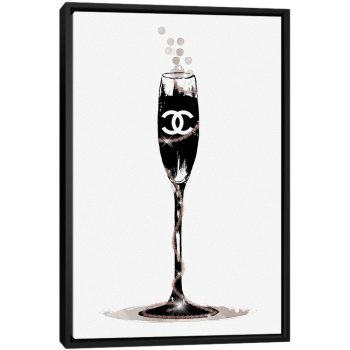 CC Champange Glass - Black Framed Canvas