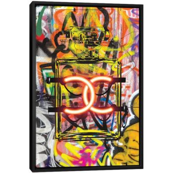 CC Neon Graffiti - Black Framed Canvas, Stretched Wrapped Canvas Print, Wall Art Decor