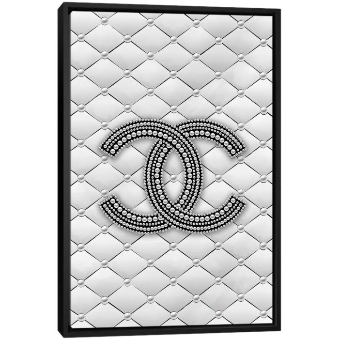 Chanel Pearl Logo - Black Framed Canvas