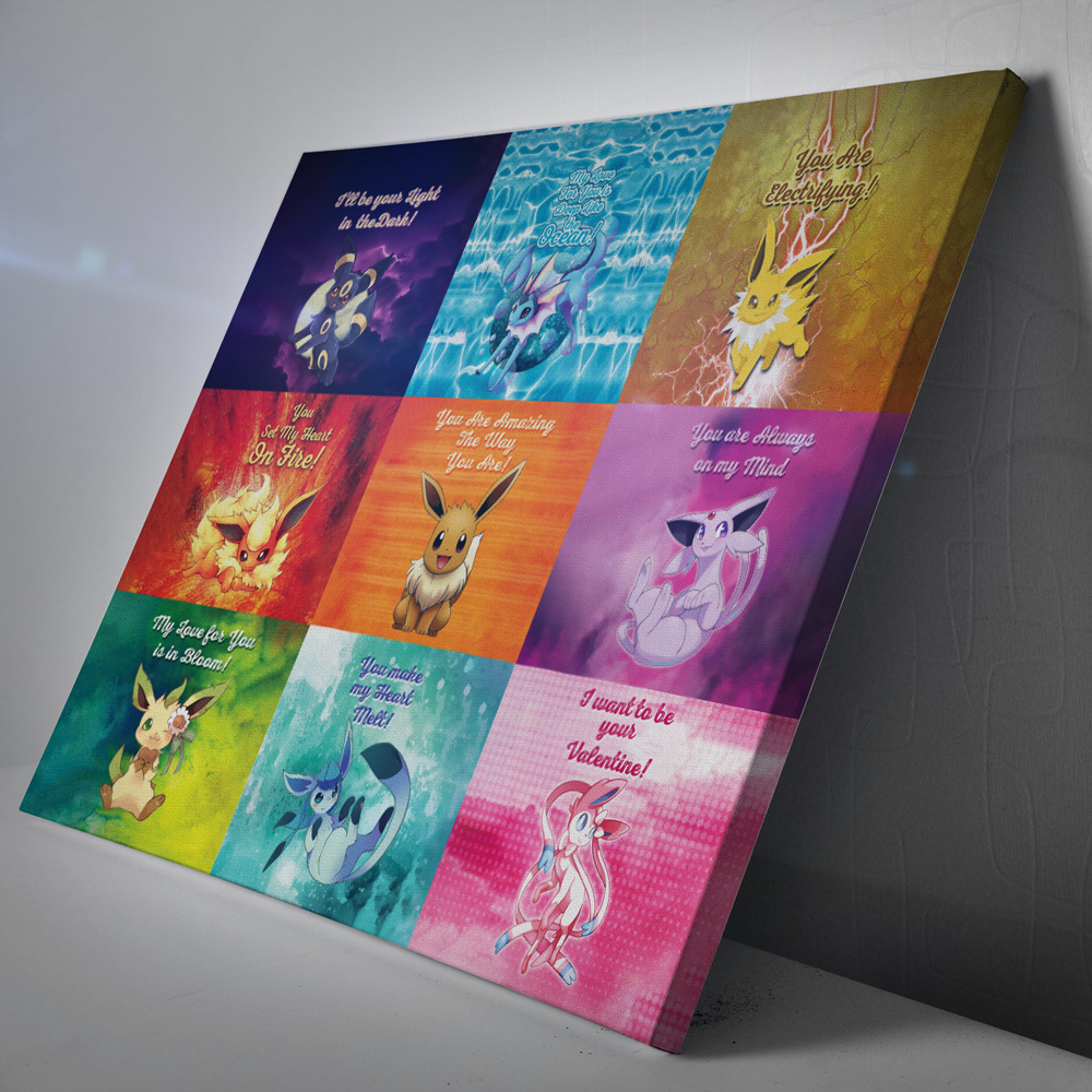 Eeveelutions Love Quotes Pokemon Horizontal Canvas Poster Print Wall