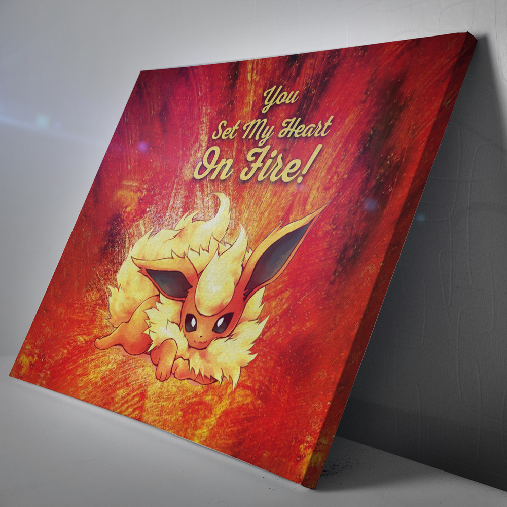 Flareon on Fire Pokemon Canvas Poster Print Wall Art Decor – Cadadesigns