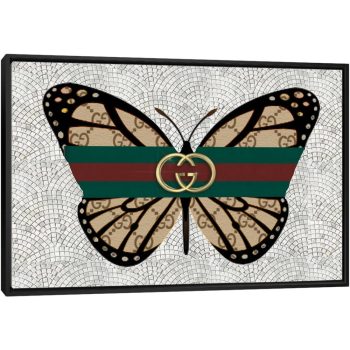 Gucci Brown Butterfly - Black Framed Canvas, Stretched Wrapped Canvas Print, Wall Art Decor