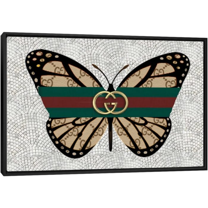 Gucci Brown Butterfly - Black Framed Canvas