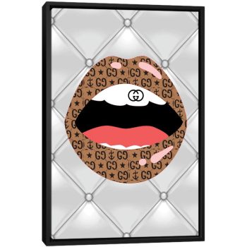 Gucci Brown Lips - Black Framed Canvas