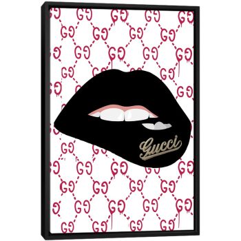 Gucci Lips - Black Framed Canvas, Stretched Wrapped Canvas Print, Wall Art Decor