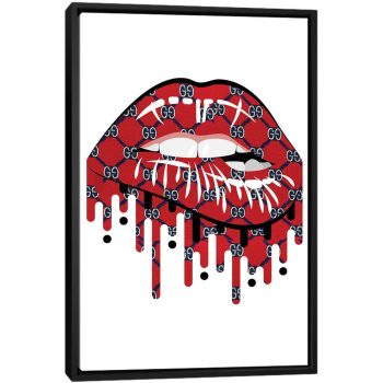 Gucci Logo Dripping Lips - Black Framed Canvas