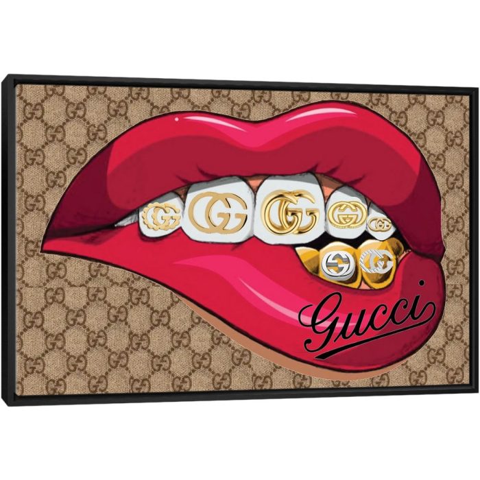 Gucci Logo Grills Lips - Black Framed Canvas