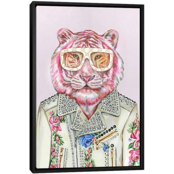 Gucci Pink Tiger - Black Framed Canvas, Stretched Wrapped Canvas Print, Wall Art Decor