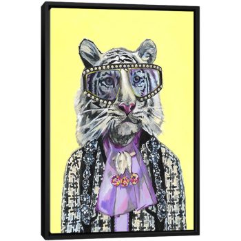 Gucci White Tiger - Black Framed Canvas, Stretched Wrapped Canvas Print, Wall Art Decor