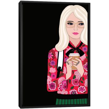 Gucci Woman With Coffee - Black Framed Canvas