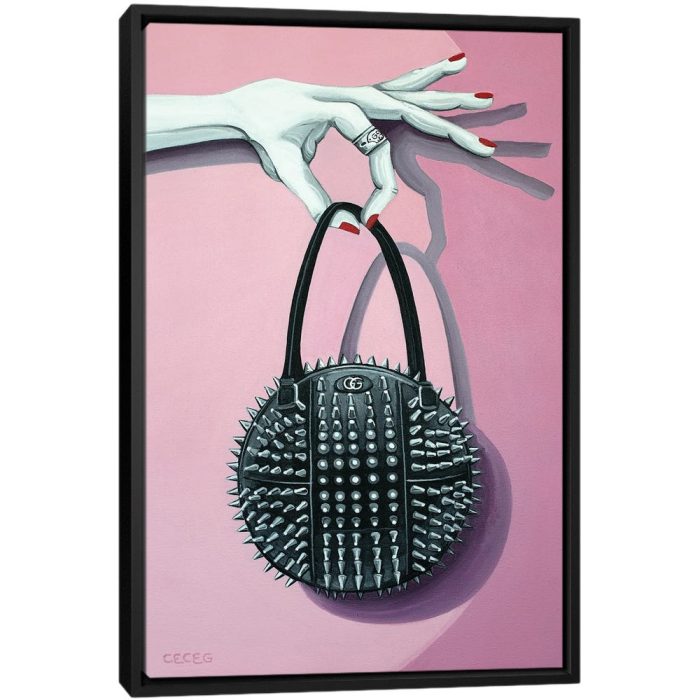 Hand Holding A Gucci Studded Bag - Black Framed Canvas