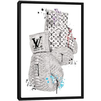 LV Boxing Gloves - Black Framed Canvas, Stretched Wrapped Canvas Print, Wall Art Decor