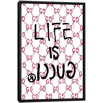 Life Is Gucci Logo - Black Framed Canvas, Stretched Wrapped Canvas Print, Wall Art Decor