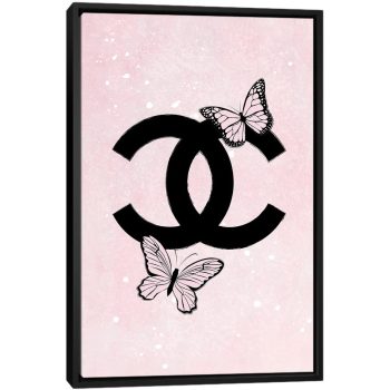Pink Chanel Logo - Black Framed Canvas, Stretched Wrapped Canvas Print, Wall Art Decor