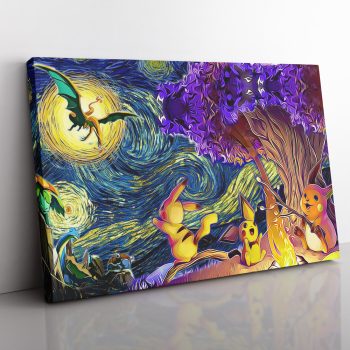 Pokemon Starry Night Campfire Canvas Poster Print Wall Art Decor