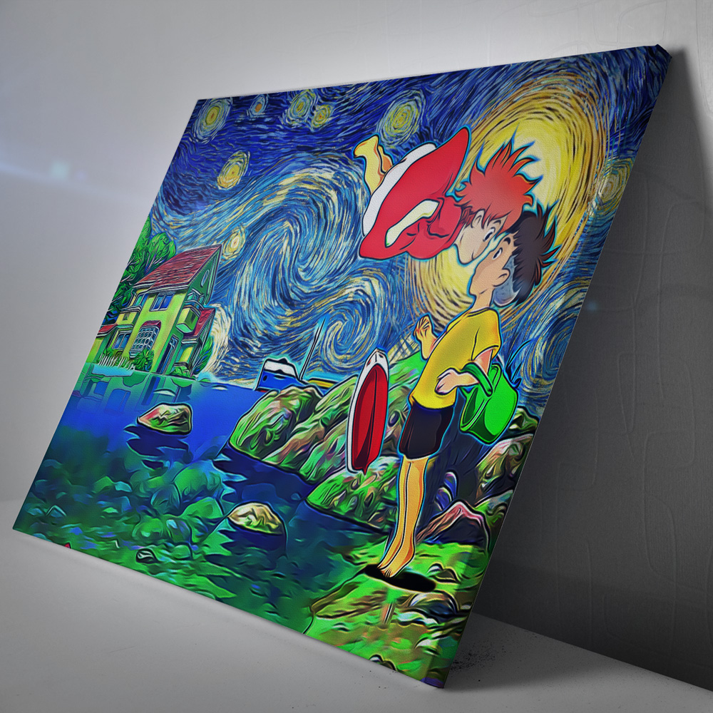 Ponyo Starry Night Studio Ghibli Canvas Poster Print Wall Art Decor