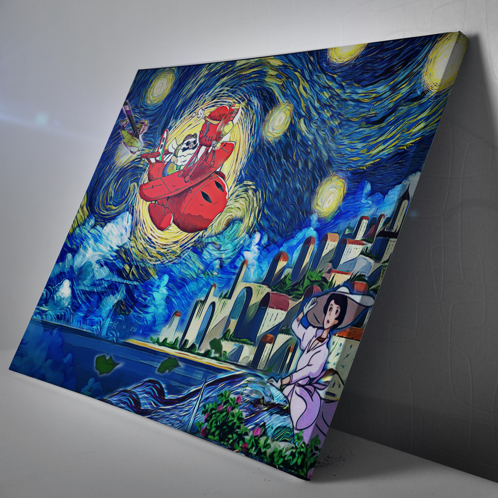 Porco Rosso Starry Night Studio Ghibli Canvas Poster Print Wall Art