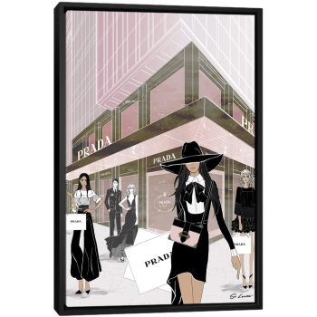 Prada Store Front - Black Framed Canvas