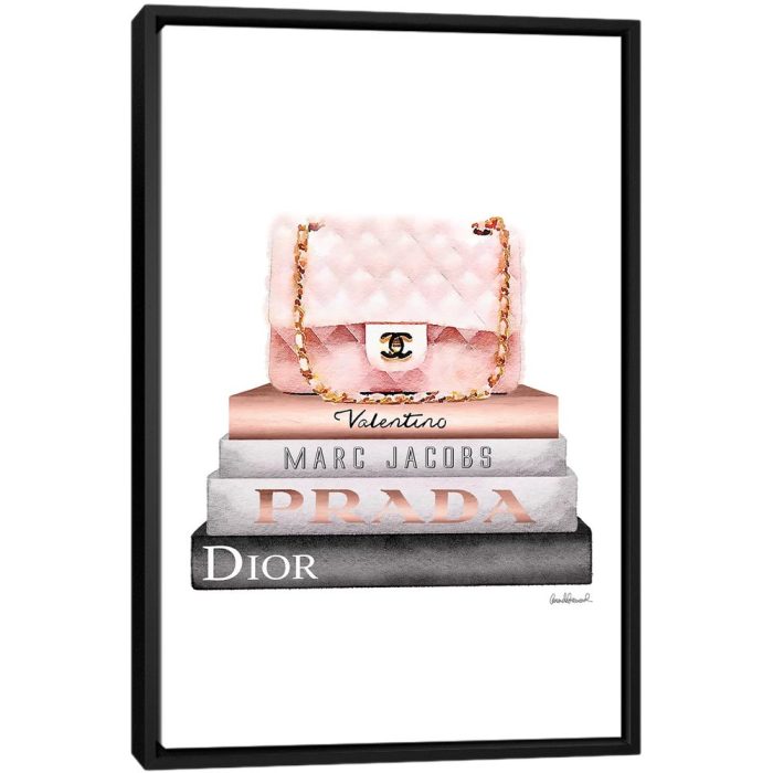 Stack Of Grey And Rose Gold Fashion Books And A Pink Chanel Bag - Black Framed Canvas