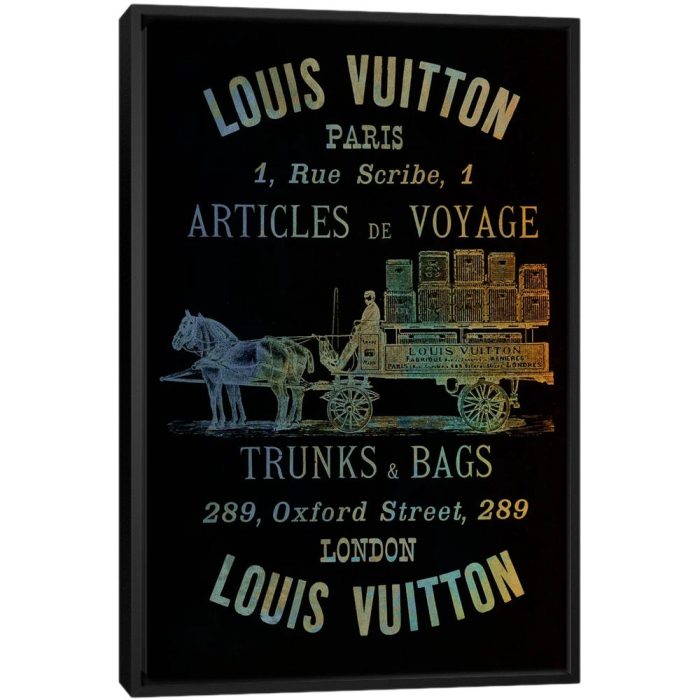 Vintage Woodgrain Louis Vuitton Sign 4 - Black Framed Canvas