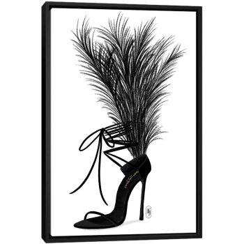 YSL Black Feather Heel - Black Framed Canvas