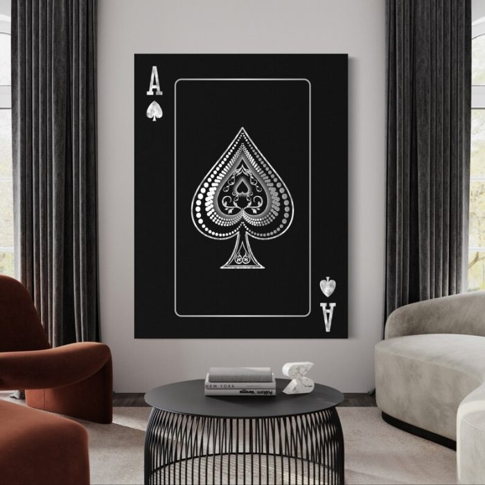 Ace Playing Card Canvas Success Motivation Wall Decor Silver Art Motivation Art Home Decor King And Queen
