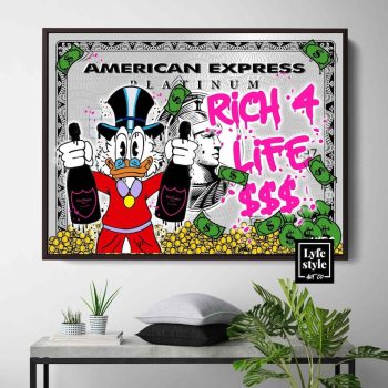 American Express X Scrooge Mcduck Canvas Rich 4 Life Alec Monopoly Inspired Amex Pop Art Canvas Street Art Champagne Art