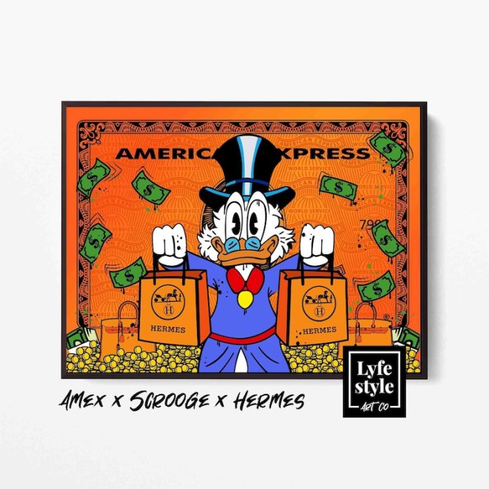 Amex X Hermes X Scrooge Mcduck Canvas Street Art Motivational Interior Art Wall Art Alec Monopoly