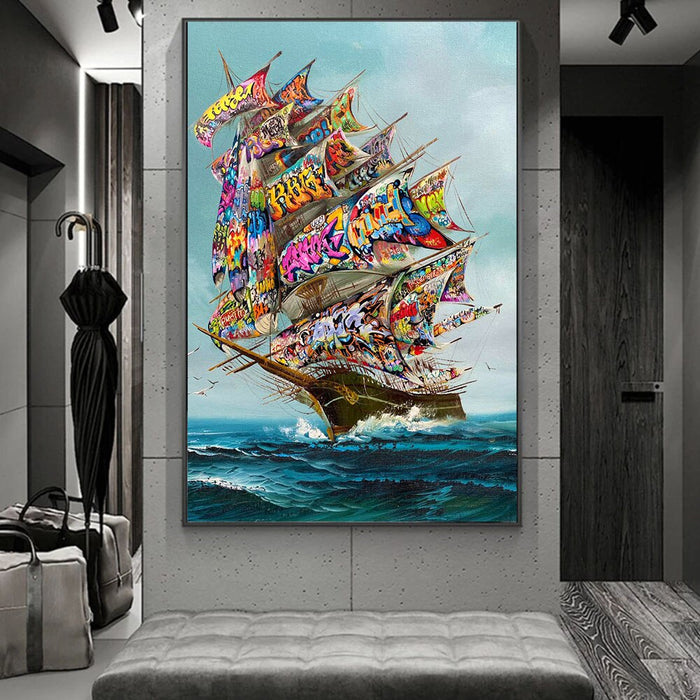 Boat Pop Art Canvas Framed Poster Print Wall Decor