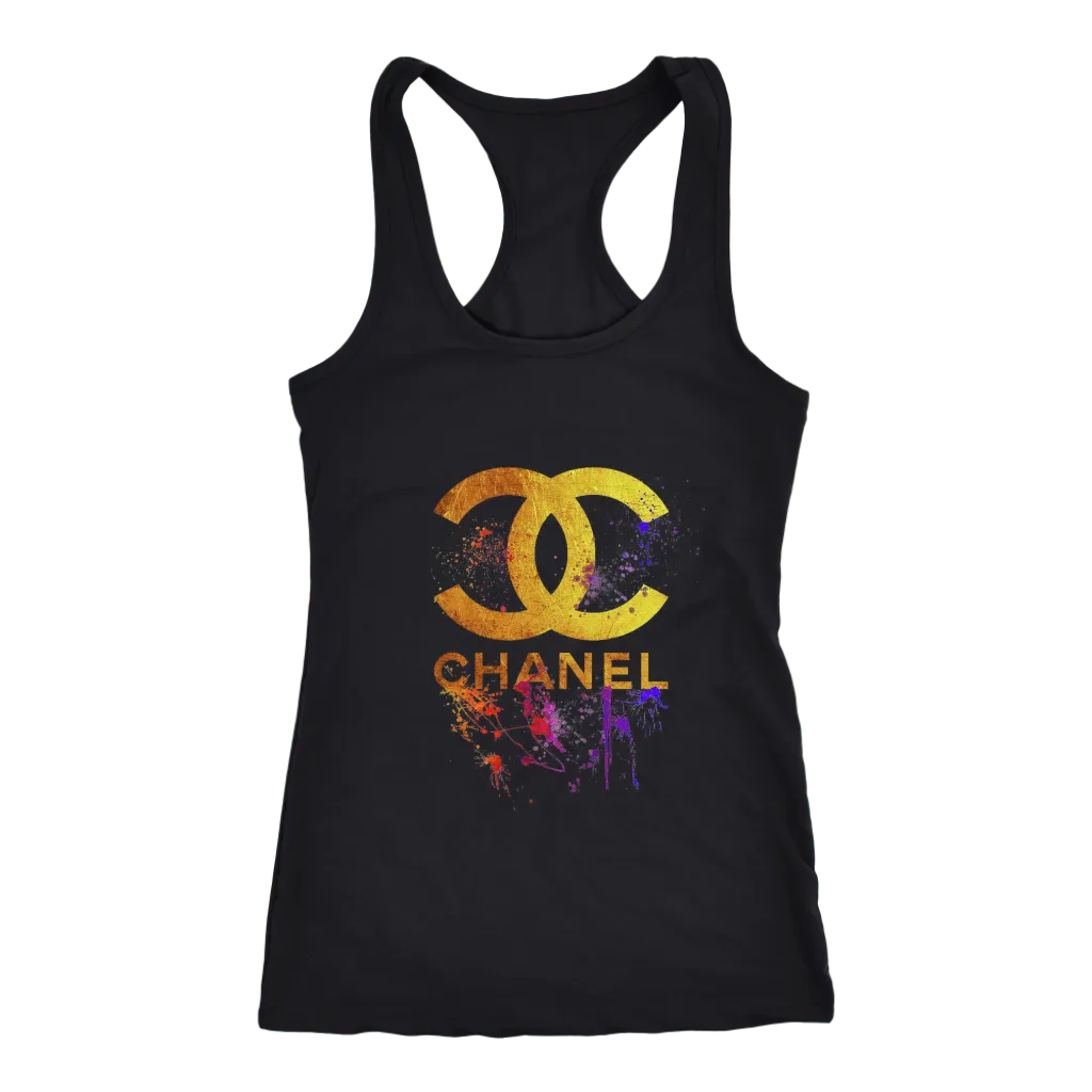 CoCo-Chanel-Gold-Logo-Women-Racerback-Tank-Top CoCo Chanel Gold Logo Women Racerback Tank Top