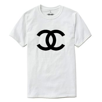 Cotton Half Sleeve Round Neck Printed Chanel White Tee Unisex T-Shirt FTS258