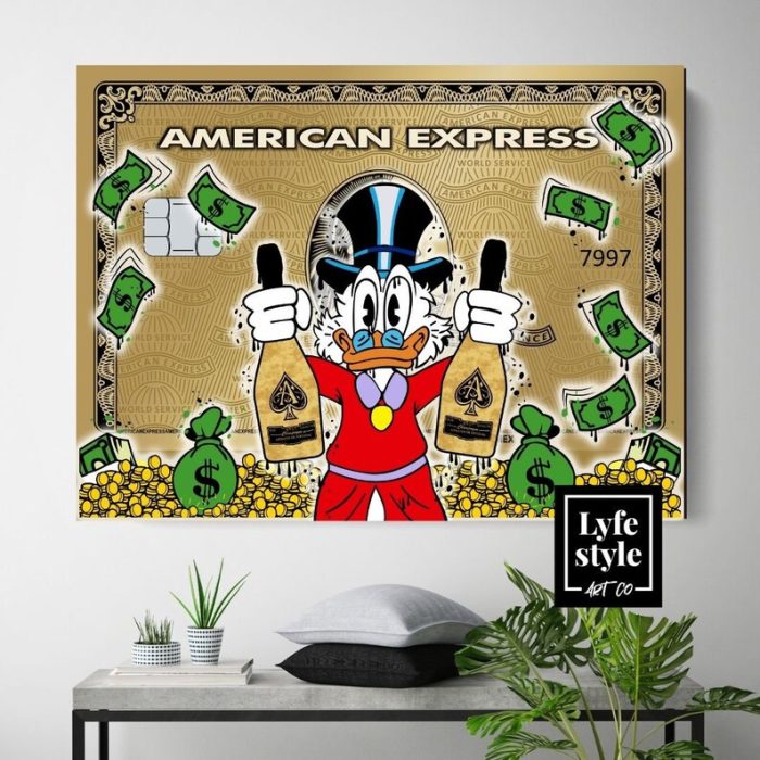 Gold American Express X Scrooge Mcduck Canvas Alec Style Money Art Pop Art