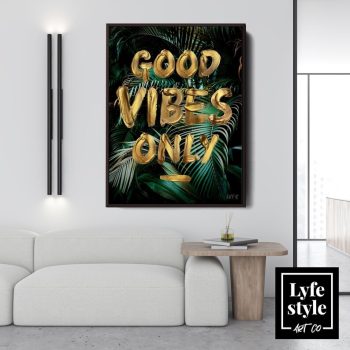 Good Vibes Only Canvas Gold Motivation Palm Tree Art
