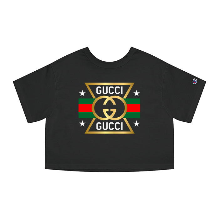 Gucci Gold Logo Champion Women Cropped T-Shirt NTB2198