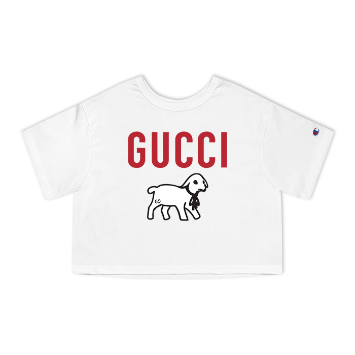 Gucci Lamb Logo Heavy Champion Women Cropped T-Shirt NTB2203