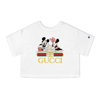 Gucci Mickey And Minnie Mouse On The Beach Champion Women Heritage Cropped T-Shirt CTB005