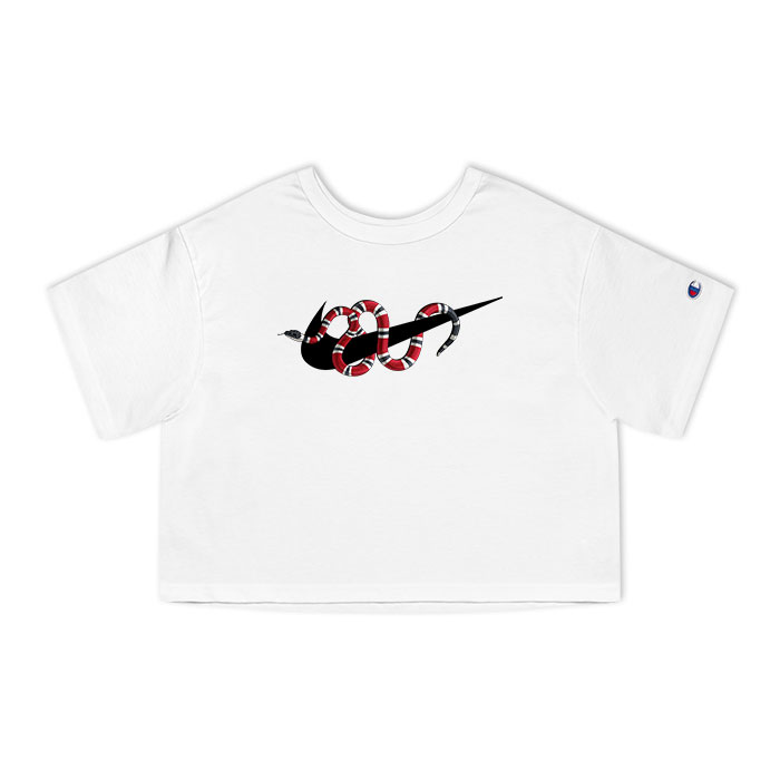 Gucci Nike Snake Logo Champion Women Cropped T Shirt NTB2204 Cadadesigns