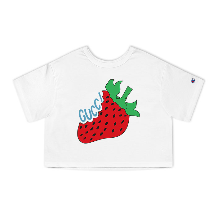 Gucci Strawberry Logo Champion Women Cropped T-Shirt NTB2197