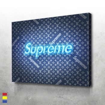 LV Supreme Blue Neon Creating Luxurious Atmosphere in Your Home Canvas Poster Print Wall Art Decor