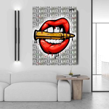 Lips X Bullet X Money Canvas Street Art Motivational Interior Art Wall Art Office Art