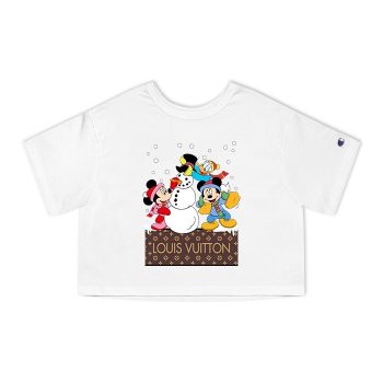 Louis Vuitton Christmas Minnie Mouse Mickey Mouse Donald Duck Champion Women Heritage Cropped T-Shirt CTB137