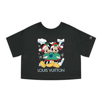 Louis Vuitton Logo Luxury Christmas Mickey Mouse Minnie Mouse Champion Women Heritage Cropped T-Shirt CTB114