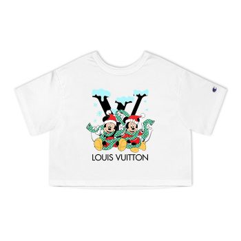 Louis Vuitton Logo Luxury Christmas Mickey Mouse Minnie Mouse Champion Women Heritage Cropped T-Shirt CTB115